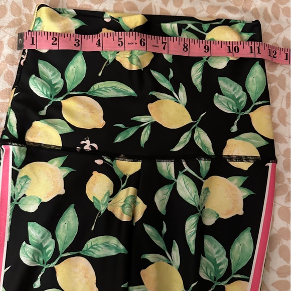Emily HSU Designs Black High Waisted Lemon Print Pink & White Striped Leggings S - Picture 13 of 15